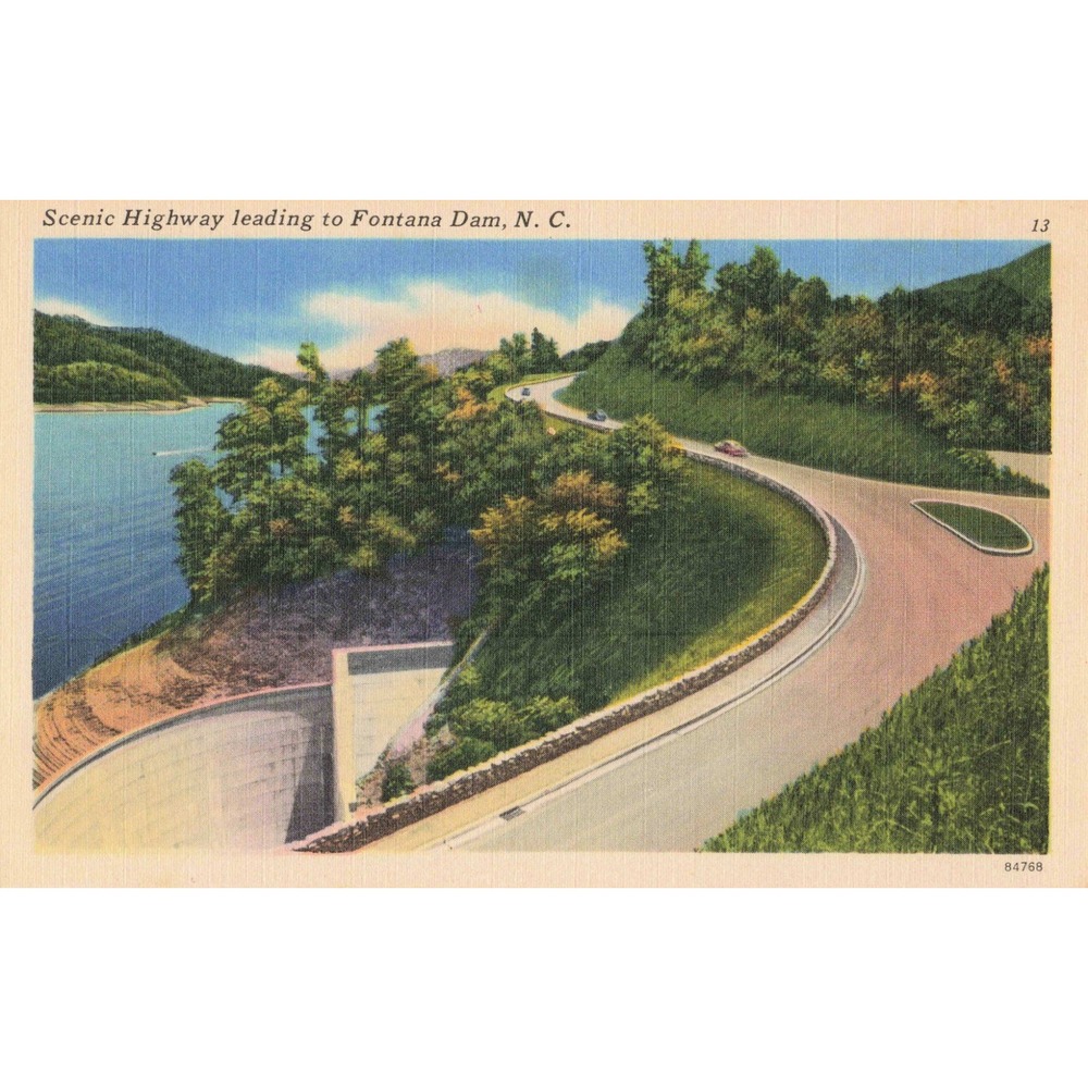 Scenic Highway leading to Fontana Dam NC Vintage Linen Postcard North Carolina - Picture 1 of 2